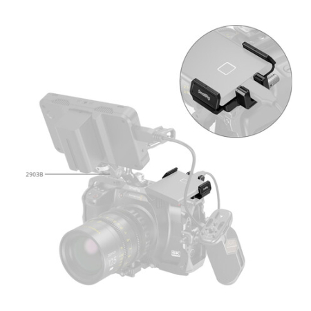 SmallRig 3272B - mocowanie, uchwyt do dysków SSD Samsung T5/T7/T7 Shield/T9 do wybranych klatek do Blackmagic Design Cinema Camera 6K - przykład użycia